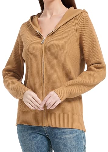 Tronjori Womens Zip up Hooded Cardigan Knitted Hoodies Raglan